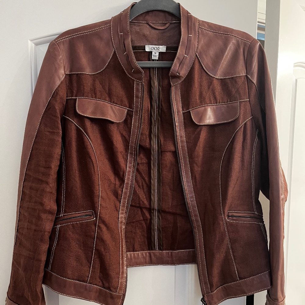 Brown Linen and Leather Jacket